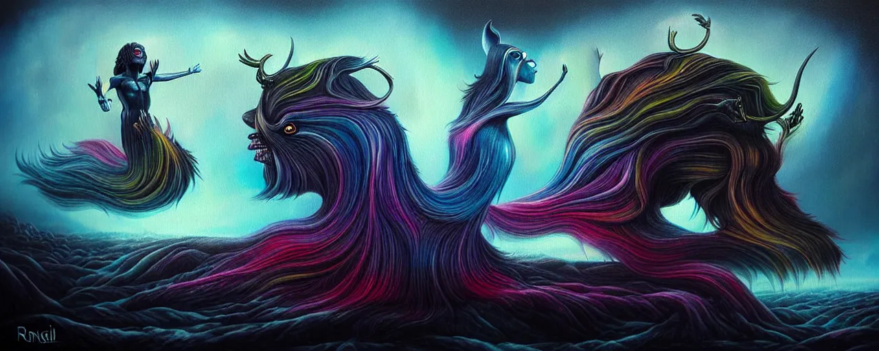 Image similar to whimsical bifrost alchemical creatures, surreal dark uncanny painting by ronny khalil