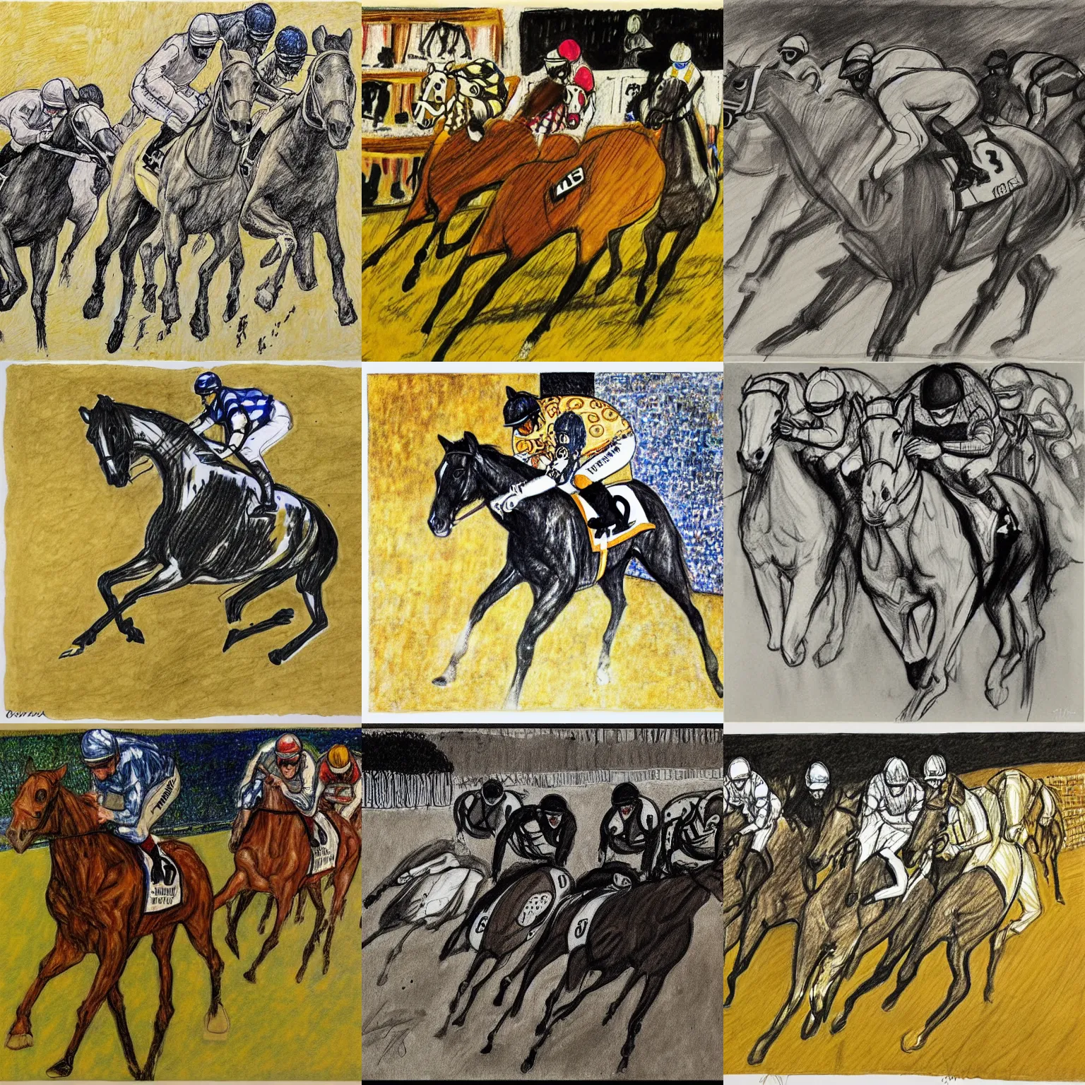 Prompt: horse racing sketch, ink on paper, by Gustav Klimt