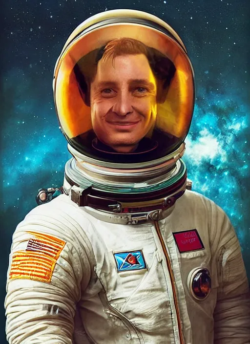 Image similar to a portrait of a man with a space suit on, a photo by sam spratt, trending on behance, retrofuturism, da vinci, art on instagram