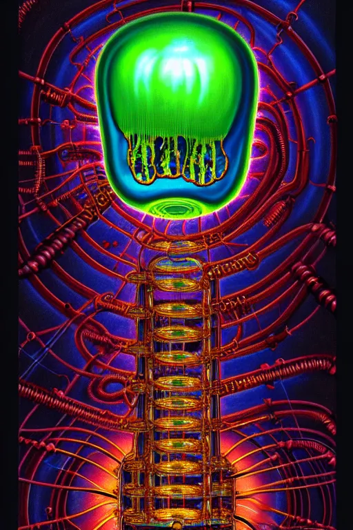 Image similar to a photorealistic painting of the transparent jelly blob nightmare industrial horror machine electronic chemistry by johfra bosschart, lisa frank, dark fantasy art, high detail, trending on artstation