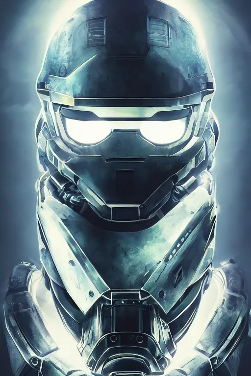 Image similar to robot ninja mask helmet halo master chief radiating a glowing aura global illumination ray tracing hdr fanart arstation by ian pesty and katarzyna da „ bek - chmiel