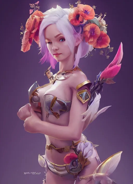 Image similar to poppy, from league of legends, fairy defender, au naturel, hyper detailed, digital art, trending in artstation, cinematic lighting, studio quality, smooth render, unreal engine 5 rendered, octane rendered, art style by klimt and nixeu and ian sprigger and wlop and krenz cushart