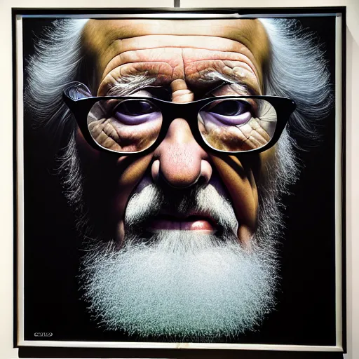 Prompt: ethos of ego. mythos of id. by chuck close, hyperrealistic photorealism acrylic on canvas, resembling a high - resolution photograph