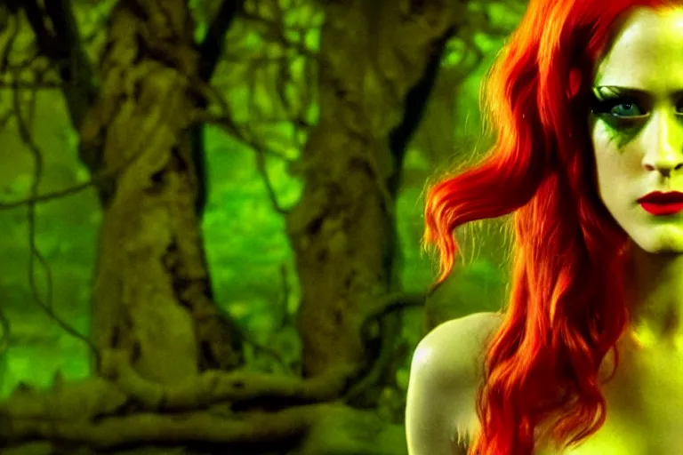 Image similar to 4 k still of evan rachel wood as poison ivy, detailed, photorealistic