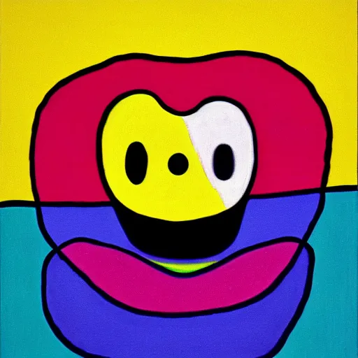 Image similar to clouds with rainbow colors, smiley faces, Edvard Munch, David Hockney, Takashi Murakami, Minimalist,