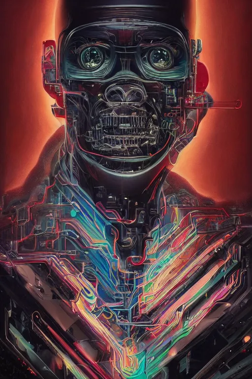 Prompt: portrait of computer & circuits, melting, gary vaynerchuk, 8 k, by tristan eaton, stanley artgermm, tom bagshaw, greg rutkowski, carne griffiths, ayami kojima, beksinski, giger, trending on deviantart, face enhance, hyper detailed, minimalist, cybernetic, android, blade runner, full of colour, super detailed