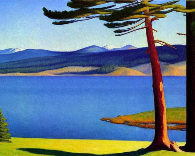 Image similar to a stunning painting of lake almanor by edward hopper, award winning art