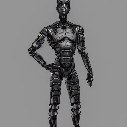 Image similar to “a realistic detailed photo of a guy who is an attractive humanoid who is half robot and half humanoid, who is a male android, twitch streamer Ninja Tyler Blevins, shiny skin, posing like a statue, blank stare”