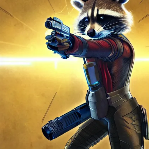 Image similar to racoon holding a laser gun, digital art, guardians of the galaxy style, centred award winning 4K