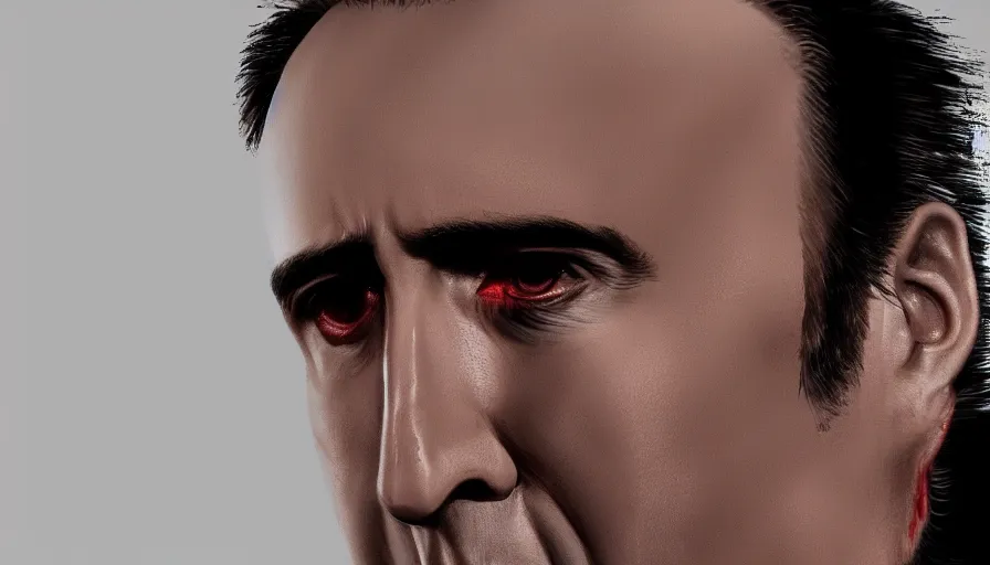 Image similar to nicolas cage is a vampire, hyperdetailed, artstation, cgsociety, 8 k