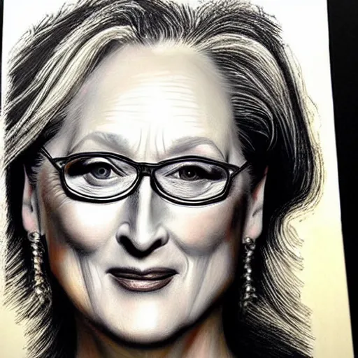 Image similar to “Meryl Streep portrait, Marisa Aragon Ware”