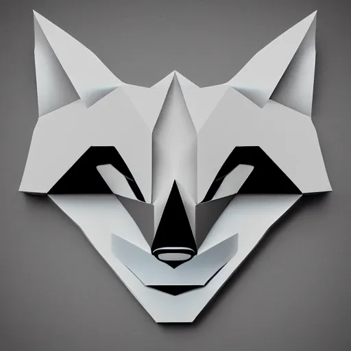 Image similar to an abstract icon depicting a fox, white background, render, blender, 3d