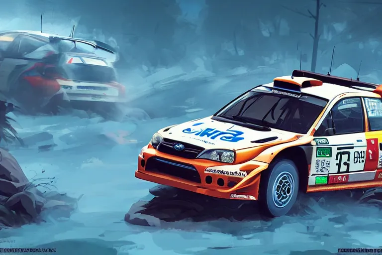 Image similar to wrc subaru rally car, forza, trending on artstation, higly detailed, ( higly detailed ), styleframe, crowned, by rhads, makoto shinkai and lois van baarle, by feng zhu and loish and laurie greasley, wlop