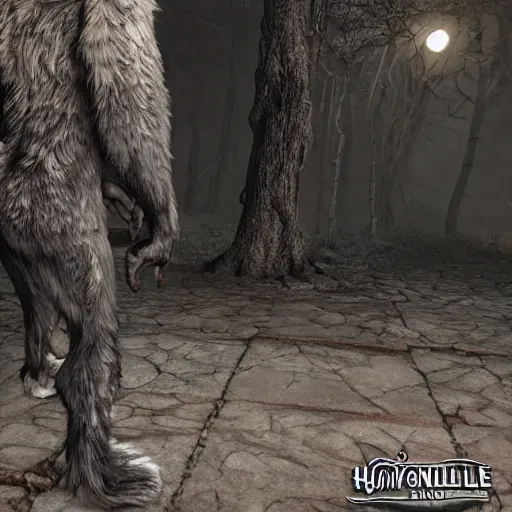 Image similar to werewolf hidden in the dark. higly detailed. unreal engine 5