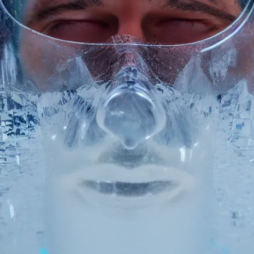 Image similar to see through clear sheet of ice sheet of ice in front of face face face behind ice face behind ice