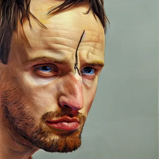 Image similar to high quality high detail painting by lucian freud, hd, portrait jesse pinkman