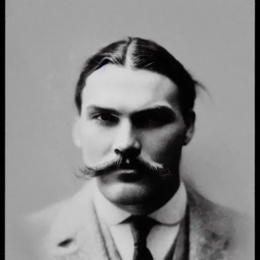 Image similar to headshot edwardian photograph of jason mamoa, 1 9 2 0 s, realistic face, 1 9 1 0 s photography, 1 9 0 0 s, grainy, slightly blurry, victorian