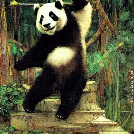 Image similar to a panda dancing by john william waterhouse