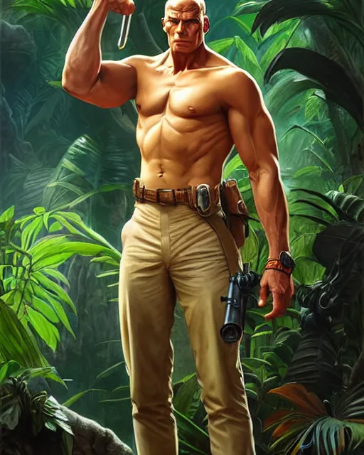 Image similar to doc savage in the jungle, fantasy character portrait, ultra realistic, concept art, intricate details, highly detailed by james bamaruan jia and mandy jurgens and artgerm and william adolphe bouguereau and frank frazetta