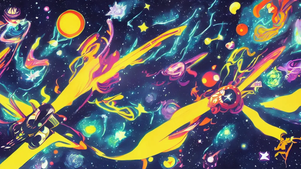 Prompt: deep space cosmos,twinkling distant stars, graphic novel style by Tomokazu Matsuyama,trending on artstation