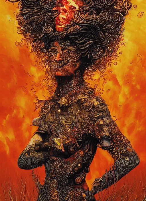 Prompt: Fire goddess painting by Dan Hillier, trending on artstation, artstationHD, artstationHQ, 4k, 8k