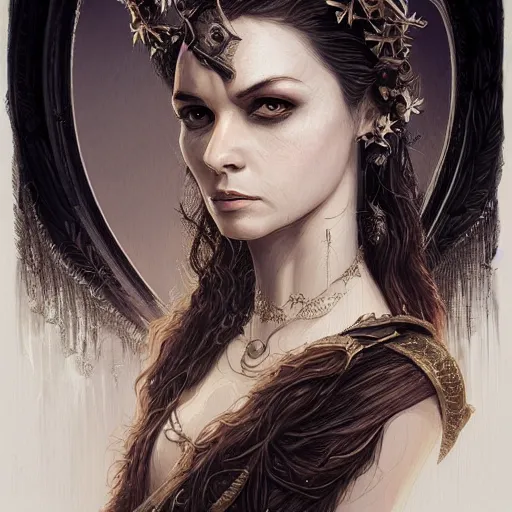 Prompt: a portrait of mazzy star as a sorceress, urban motifs, intricate, elegant, highly detailed, digital painting, trending on artstation, concept art, smooth sharp focus, illustration, art by artgerm and greg rutkowski