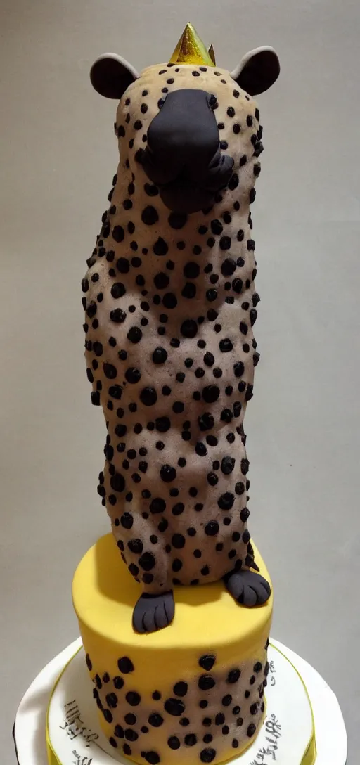 Image similar to birthday cake with a hyena sitting on top of the cake