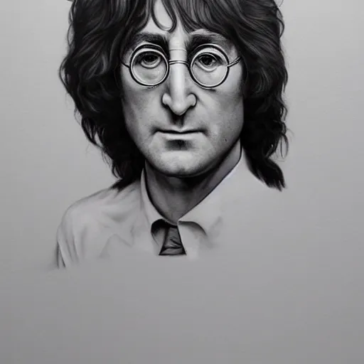 Prompt: Caricature portraits done of John Lennon, realistic, hyperrealistic, very realistic, highly detailed, very detailed, extremely detailed, detailed, oil painting, digital art, trending on artstation