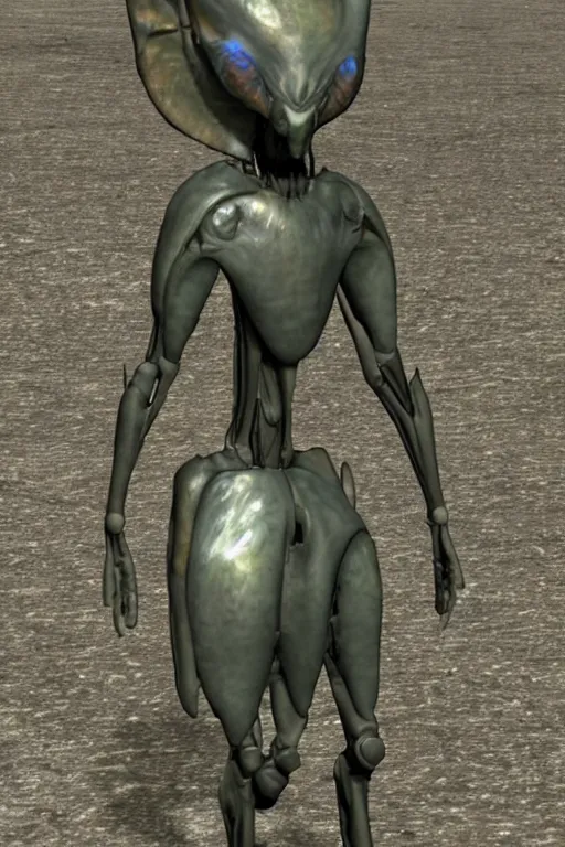 Prompt: humanoid alien creature, thin, it has armor-like shell on it's arms and feet