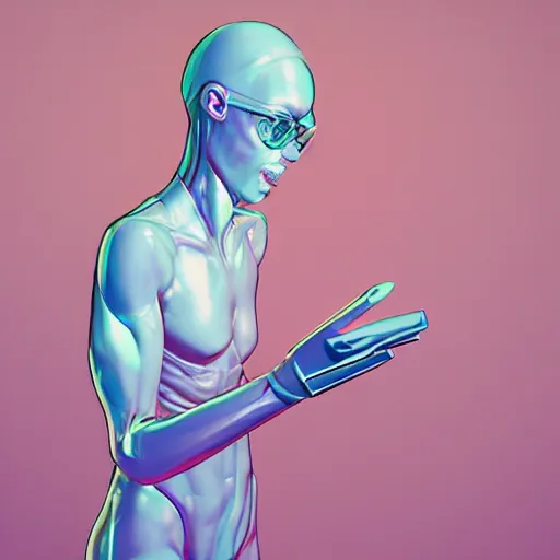 Prompt: born again christian tiktok influencer jumping and talking about how aliens are real only if you eat crayons because they see the phosphorescence in your boddy, in the style of james jean, artstation trending, 8 k, 3 d render, photorealistic, volumetric lighting caustics, pink