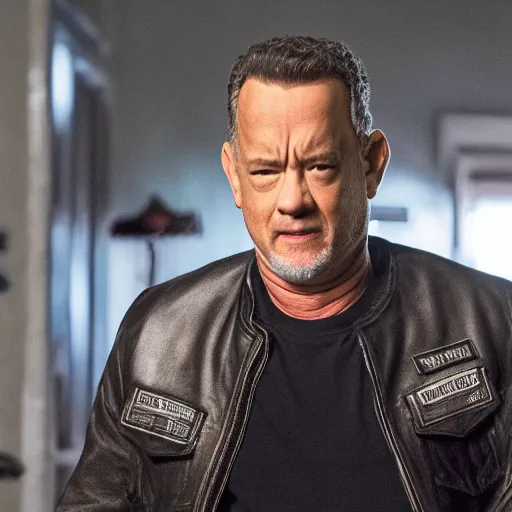 Image similar to Tom Hanks in Sons of anarchy very detail4K quality super realistic