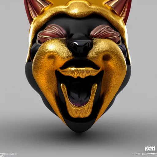 Image similar to portrait of an evil screaming cat marble statue, black and gold, venetian mask, by kim jung gi, irakli nadar, bright vivid colors, octane render, corona render