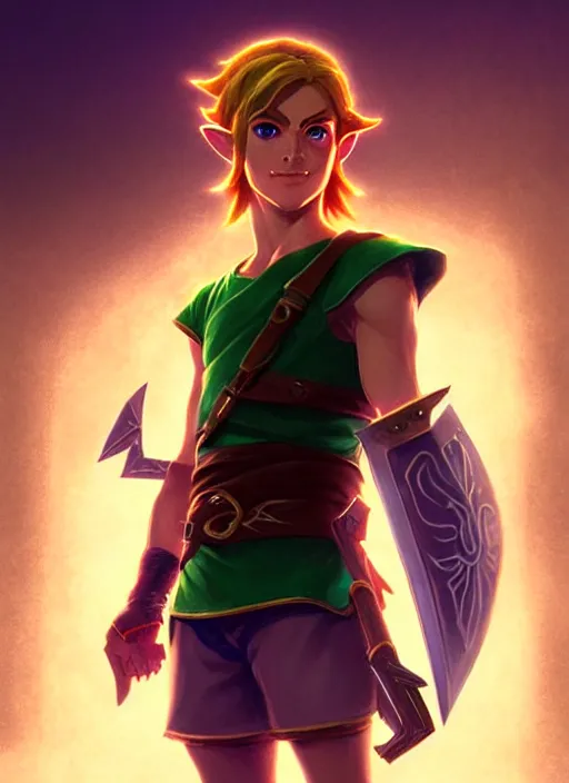 Image similar to portrait of link from the legend of zelda, intricate, elegant, glowing lights, highly detailed, digital painting, artstation, concept art, sharp focus, illustration, art by wlop, mars ravelo and greg rutkowski