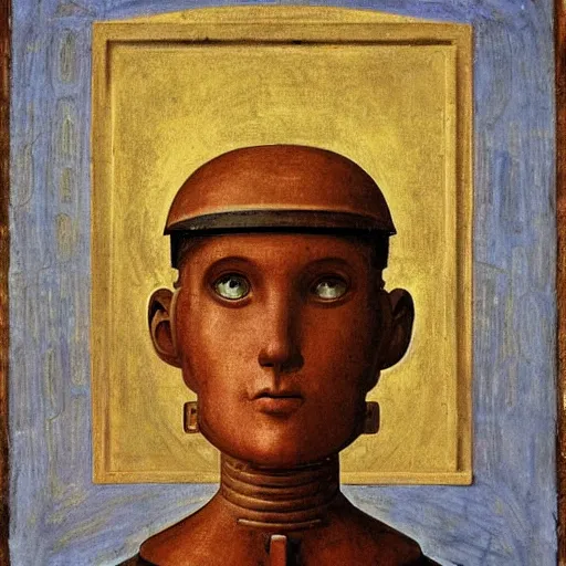 Prompt: a portrait of a robot by fra angelico