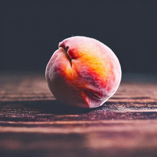 Image similar to a macro photo of a round peach's dry hairy skin, hyper realistic, hyper detailed, 35mm, very grainy film, pink volumetric studio lighting, bokeh, black background award winning shot, vogue magazine, cinematic, 8k, very closeup, elegant, tender, pastel