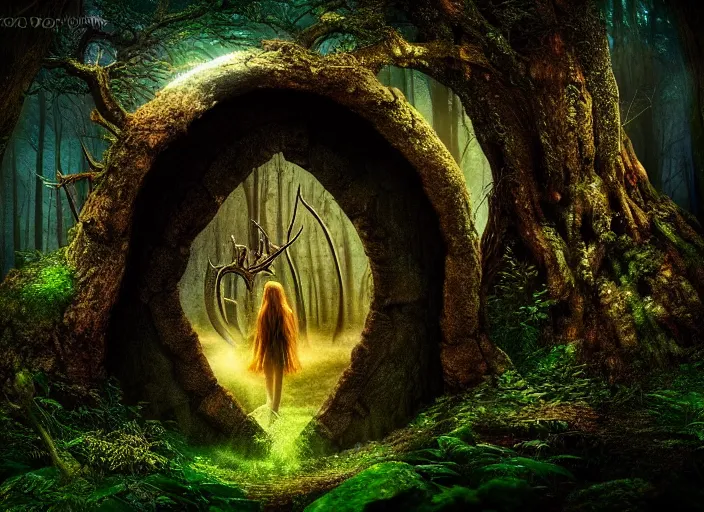 Prompt: photo of a portal to a different world with magical creatures in it, in the forest. Fantasy magic style. Highly detailed 8k. Intricate. Nikon d850 55mm. Award winning photography.