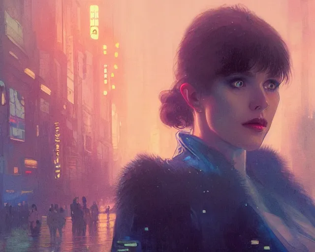 Image similar to 2 0 1 8 blade runner movie still girl look at the cityscape from roof perfect face fine realistic face pretty face neon puffy jacket blue futuristic sci - fi elegant by denis villeneuve tom anders zorn hans dragan bibin thoma greg rutkowski ismail inceoglu illustrated sand storm alphonse mucha