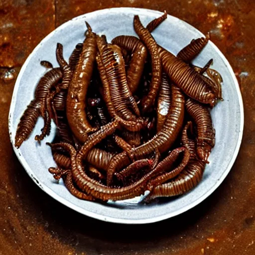 Prompt: fried earthworms