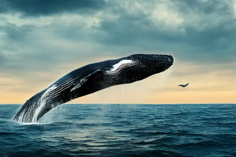 Image similar to a humpback whale flying over an nfl game ultra detailed realistic photograph cinematic lighting