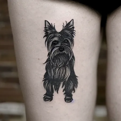 Prompt: a Russian criminal tattoo of a Yorkshire terrier