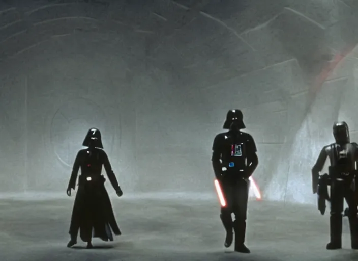 Image similar to screenshot from the iconic scene, never finished lost star wars film directed by Alajandro Jodorowsky, cinematic lighting, bizarre set design with extreme detail, moody cinematography, with anamorphic lenses, crisp, detailed, 4k image