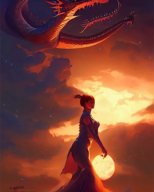 Image similar to a potrait of a space fanstasy dragon, fine details. night setting. realistic shaded lighting poster by ilya kuvshinov katsuhiro, artgerm, jeremy lipkin and michael garmash, unreal engine, radiant light, detailed and intricate environment