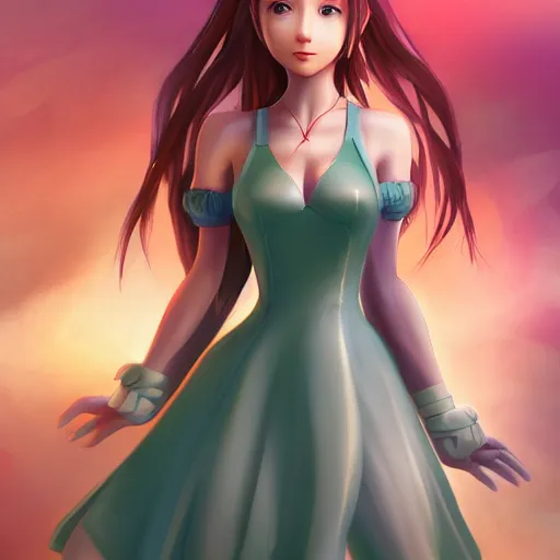 Image similar to head to toe shot of aerith aeris by logan cure, BangkuART, sakimichan, yan gisuka, zeronis, dan eder, nick silva, Ja Mong, 4k, artstation