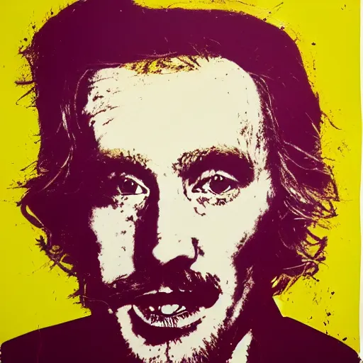 Image similar to yannic kilcher silk screen portrait by andy warhol, butcher billy style