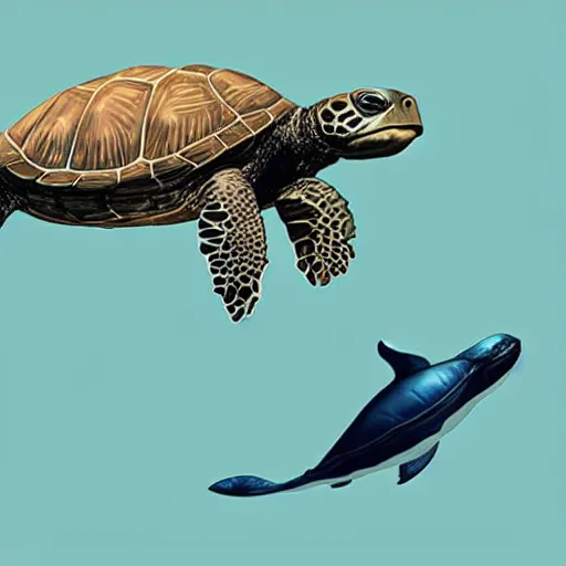 Image similar to a turtle on a whale, photorealistic