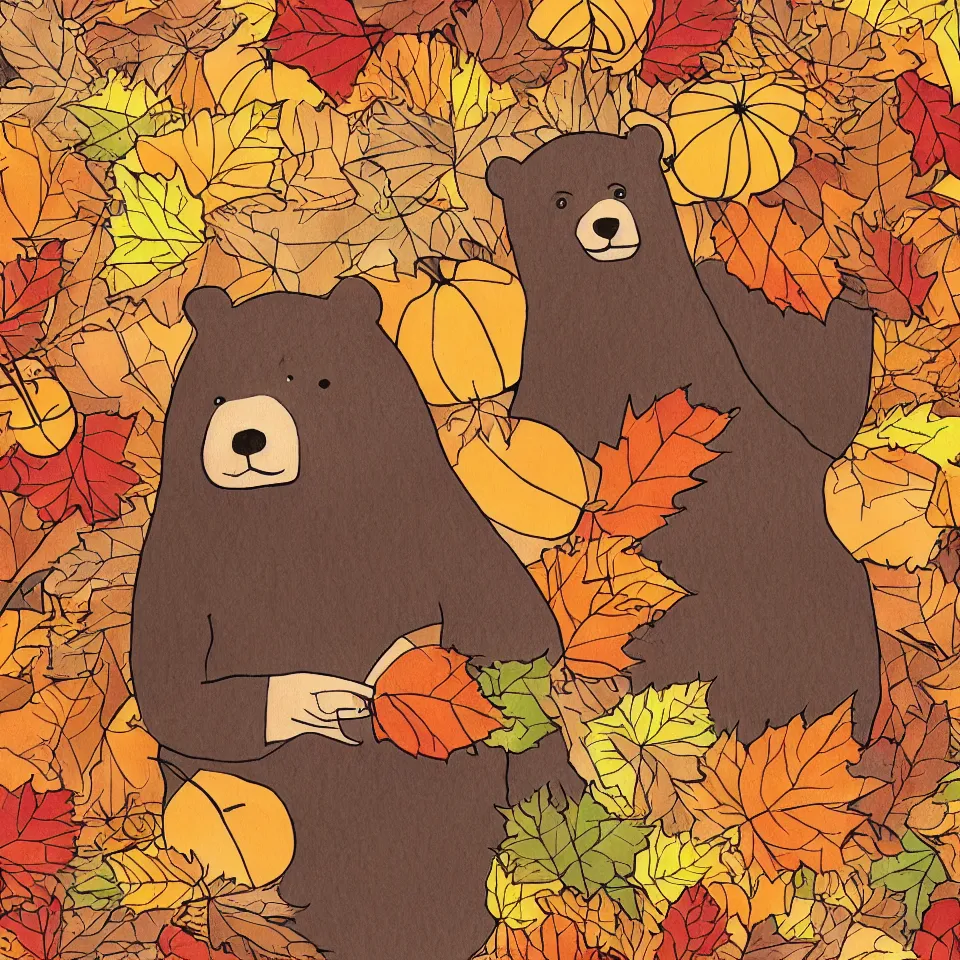 Prompt: autumn bear illustration style