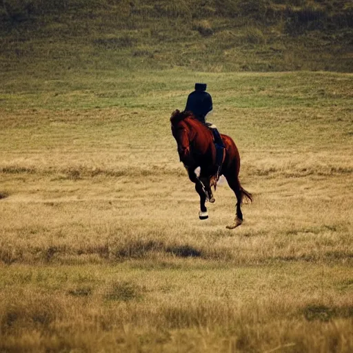 Image similar to man riding an invisible horse