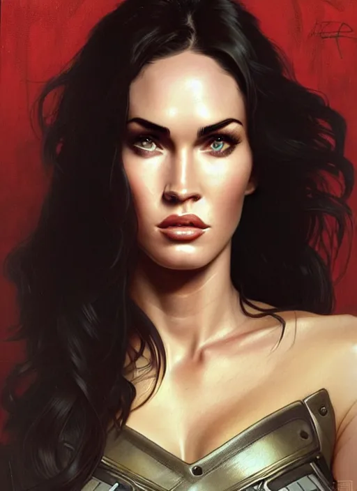 Image similar to portrait of megan fox as police officer, uniform, intricate, headshot, highly detailed, digital painting, artstation, concept art, sharp focus, cinematic lighting, illustration, art by artgerm and greg rutkowski, alphonse mucha, cgsociety