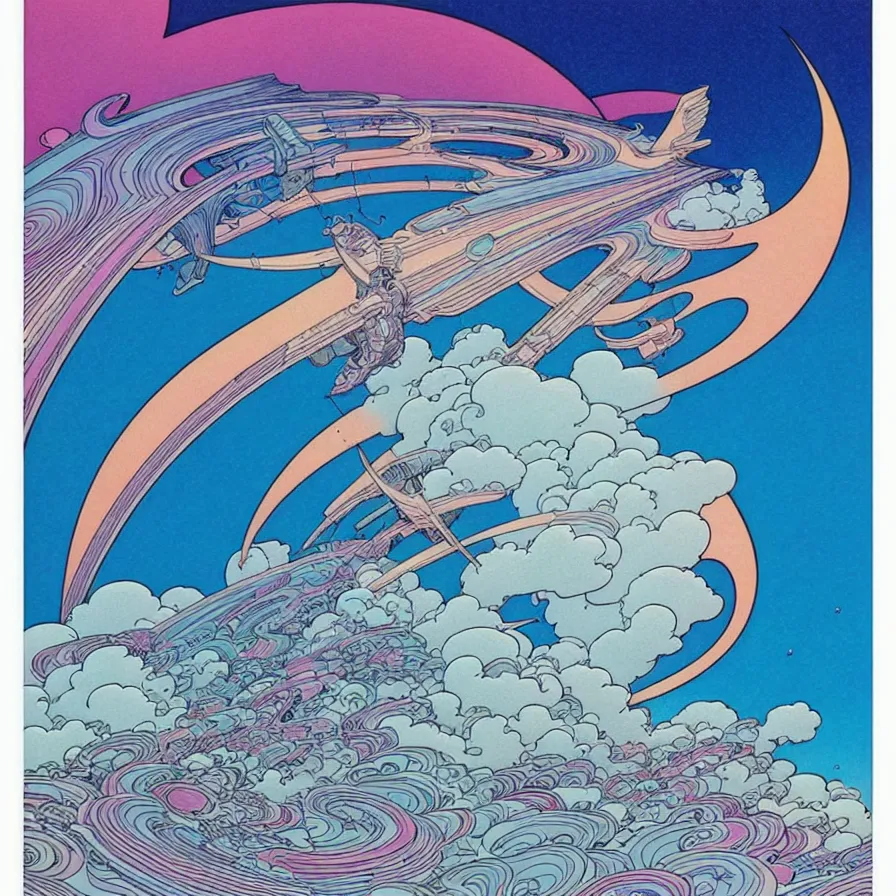 Image similar to ( ( ( ( beautiful starring sky and cloud with decorative frame design ) ) ) ) by mœbius!!!!!!!!!!!!!!!!!!!!!!!!!!!, overdetailed art, colorful, record jacket