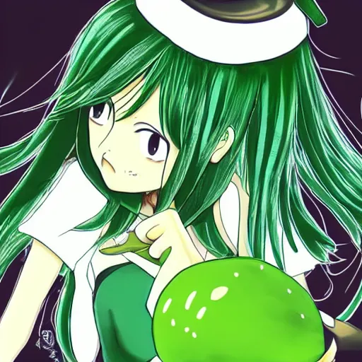 Image similar to tomoko kuroki dressed as an avocado anime art
